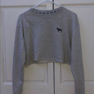 Pink gray crop top with logo long sleeves